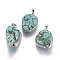 Turquoise Pendants, with Platinum Tone Brass Findings, Nuggets, 31~35.5x21~23.5x14~15mm, Hole: 8x5mm