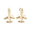 Brass Micro Pave Clear Cubic Zirconia Pendants, with Jump Ring, Cadmium Free & Lead Free, Airplane, Real 18K Gold Plated, 15x11x1.8mm, Hole: 2.4mm