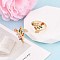 Brass Micro Pave Cubic Zirconia Cuff Rings for Women, Leaf, Real 18K Gold Plated, Inner Diameter: 17mm