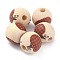Autumn Theme Natural Wooden Beads, Plaid Beads, Round with Pumpkin Pattern, Tartan Design, Sienna, 16x15mm, Hole: 4mm