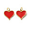 Brass Enamel Charms, Heart Charms, with Jump Ring, Cadmium Free & Lead Free, Real 18K Gold Plated, FireBrick, 13x13.5x1.5mm, Hole: 3mm