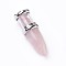 Natural Rose Quartz Big Pointed Pendants, with Platinum Tone Brass Findings, Bullet, 50~53x16~17mm, Hole: 5x7~8mm