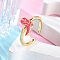 Rack Plating Brass Micro Pave Cubic Zirconia Open Cuff Rings for Women, with Enamel, Long-Lasting Plated, Lead Free & Cadmium Free, Shoes, Cerise, Inner Diameter: 16mm