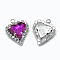 Glass Rhinestone Pendants, with Platinum Tone Brass Findings, Heart, Fuchsia, 21x16.5x6mm, Hole: 2mm
