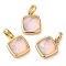 Rack Plating Brass with Synthetic Opal Pendants, Square, Pink, 14x11x5.5mm, Hole: 5mm
