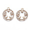 Brass Micro Pave Cubic Zirconia Pendants, Light Gold, Long-Lasting Plated, Cadmium Free & Lead Free, Flat Round with Star & Eye & Hand & Moon, Clear, 20x17x2mm, Hole: 1.6mm