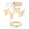 430 and 201 Stainless Steel Rotating Candlestick Tealight Candle Holder, with Iron Finding, for Wedding Christmas Party Decoration, Butterfly Pattern, 7.8x12cm, Pendant: 32.5x50x0.5mm