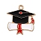 Graduation Season Alloy Enamel Pendants, Graduation Cap Charm, Light Gold, Black, 24x23x1.5mm, Hole: 1.8mm