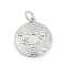 Brass Micro Pave Clear Cubic Zirconia Pendants, Flat Round with Solar System Charms, Cadmium Free & Lead Free, Long-Lasting Plated, Rack Plating, with Jump Ring, Platinum, 18.5x16.5x3mm, Hole: 3mm