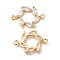Brass Connector Charms with Clear Glass, Flower Links, Cadmium Free & Nickel Free & Lead Free, Real 18K Gold Plated, 18.5x12x3mm, Hole: 1mm