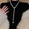 Alloy & Glass Pearl Round Beaded Y Necklaces for Women, Platinum, White, 25.20 inch(64cm)