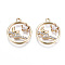 Brass Micro Pave Clear Cubic Zirconia Pendants, Long-Lasting Plated, Cadmium Free & Lead Free, Flat Round with Moon & Star, Light Gold, 17.5x15x4mm, Hole: 1.2mm