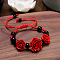 Rose Adjustable Cinnabar Braided Bead Bracelets, Feng Shui Energy Bracelets for Women, Red, 7-1/8 inch(18cm)