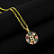 Brass Pave Colorful Cubic Zirconia Initial Ring Pendant Necklaces, 304 Stainless Steel Cable Chain Necklaces, Golden, Letter B, 17.72 inch(45cm)
