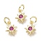Brass Micro Pave Cubic Zirconia Pendants, with Jump Rings, Star, Real 18K Gold Plated, Fuchsia, 10x8x2mm, Hole: 3.5mm