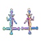 304 Stainless Steel Pendants, Cross with Baphomet Charm, Rainbow Color, 43x27x2mm, Hole: 3mm