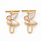 Brass Micro Pave Clear Cubic Zirconia Toggle Clasps, with Shell, Nickel Free, Butterfly & Bar, Real 18K Gold Plated, Butterfly: 27.5x16x5mm, Bar: 19x4.5x2mm, Hole: 1.5mm~1.8mm