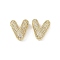 Brass Micro Pave Clear Cubic Zirconia Pendants, Cadmium Free & Nickel Free & Lead Free, Letter V, 22x22.5x8mm, hole: 3.5x2.5mm and 4x2mm