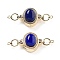 Brass Magnetic Clasps, Cadmium Free & Nickel Free & Lead Free, with Natural Lapis Lazuli, Oval, Blue, Real 18K Gold Plated, 34x13.5x9.5mm, Hole: 1.1mm