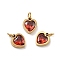 PVD Vacuum Plating 304 Stainless Steel Pendants, with Cubic Zirconia and Jump Rings, Single Stone Charms, Heart, Golden, FireBrick, 9x8x3mm, Hole: 3.6mm