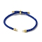 Adjustable Nylon Cotton Cord Making, with Rack Plating Brass Findings, Golden, Medium Blue, 4-3/4~8-7/8 inch(12~22.5cm), 3mm, Hole: 2mm