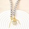 Brass Micro Pave Clear Cubic Zirconia Heart Pendant Round Beaded Necklaces for Women, Cadmium Free & Lead Free, Rack Plating, Long-Lasting Plated, Platinum & Golden, 18.31 inch(46.5cm)