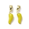 Brass Enamel Pendants, Cadmium Free & Nickel Free & Lead Free, Real 18K Gold Plated, Chili Charms, Yellow, 16x4.5x4mm, Hole: 4x2.5mm