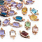 Glass Links Connectors, with Light Gold Tone Brass Findings, Long-Lasting Plated, Cadmium Free & Nickel Free & Lead Free, Faceted, Rectangle, Mixed Color, 14.5x6.5x3mm, Hole: 1mm