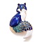 Rhinestone Fox Badge, Animal Alloy Enamel Lapel Pin for Backpack Clothes, Golden, Light Sapphire, 54x37x7mm, Pin: 0.7mm
