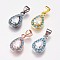 Brass Micro Pave Cubic Zirconia Pendants, teardrop, Mixed Color, 15x9x4mm, Hole: 3.5x5mm