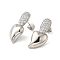 Heart Rack Plating Brass Micro Pave Cubic Zirconia Stud Earrings for Women, Long-Lasting Plated, Lead Free & Cadmium Free, Platinum, 26.5x12mm