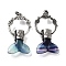 Natural Colorful Fluorite Whale Tail Big Pendants, Rack Plating Antique Silver Plated Alloy Fish Ring Charms, Cadmium Free & Lead Free, 56~57x29x12.5~13mm, Hole: 6.5x6mm