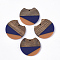 Two Tone Resin & Walnut Wood Pendants, Gap Flat Round, Dark Blue, 33~34x37x3~4mm, Hole: 1.8~2mm