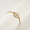 Flat Round with Letter Pattern 304 Stainless Steel Link Bracelets, Figaro Chains Bracelets for Women, with Shell, Gold, Letter O, 7-1/2 inch(19cm)