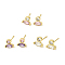Real 18K Gold Plated Brass Horse Eye Stud Earrings, with Cubic Zirconia, Long-Lasting Plated, Lead Free & Cadmium Free, Mixed Color, 7x6.5mm