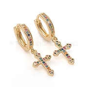Серьги-кольца из латуни с микро-паве из фианита EJEW-G276-17G