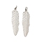 Non-Tarnish 304 Stainless Steel Pendants, with Jump Ring, Feather Charm, Stainless Steel Color, 27.5x7x0.5mm, Hole: 2.5mm