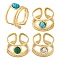 Ion Plating(IP) Teardrop 304 Stainless Steel Open Cuff Rings, Synthetic Turquoise & Malachite Rings for Women, Real 18K Gold Plated, 13mm, Adjustable