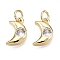 Brass Micro Pave Cubic Zirconia Charms, Cadmium Free & Nickel Free & Lead Free, Jump Ring, Moon, Golden, 12.5x8x3.5mm, Hole: 3mm
