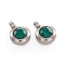 Trendy Original Color 304 Stainless Steel Faceted Grade A Rhinestone Flat Round Charms Pendants, April Birthstone Charms, Stainless Steel Color, Emerald, 9x6.5x4mm, Hole: 2mm