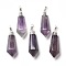 Natural Amethyst Pointed Pendants, with Silver Brass Findings, Faceted, Bullet, 40x12x11mm, Hole: 7x5mm