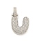 Brass Micro Pave Clear Cubic Zirconia Pendants, Cadmium Free & Nickel Free & Lead Free, Platinum, Letter U, 31x20x5mm, Hole: 3x6mm