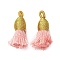 Cotton Tassel Pendants, with Polyester, Misty Rose, 32~37x11~12mm, Hole: 2x4.5mm