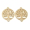 Rack Plating Brass Hollow Out Tree Connector Charms, Long-Lasting Plated, Cadmium Free & Nickel Free & Lead Free, Flat Round Etched Metal Embellishments, Light Gold, 21x17x0.3mm, Hole: 1.4mm