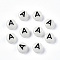 Acrylic Beads, with Enamel and Luminous, Horizontal Hole, Flat Round with Black Letter, Glow in the Dark, Light Grey, Letter.A, 7x3.5mm, Hole: 1.5mm, about 3600~3700pcs/500g