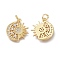 Brass Micro Pave Clear Cubic Zirconia Pendants, with Jump Rings, Long-Lasting Plated, Moon & Sun, Real 18K Gold Plated, 15.5x14x2mm, Jump Ring: 4.3x0.8mm, Hole: 3mm