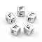 Plated Acrylic Beads, Horizontal Hole, Cube with Letter, Antique Silver, Letter.F, 6mm, Hole: 3mm, about 3000pcs/500g