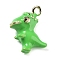 Alloy Enamel Pendants, 3D Dinosaur Charm, Golden, Lime Green, 6.5x13x6mm, Hole: 1.6mm