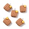 Resin Pendants, with Platinum Iron Peg Bail, Imitation Food, Cookies with Heart, Chocolate, 23x17.5x9mm, Hole: 2mm