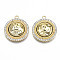 Rack Plating Alloy Crystal Rhinestone Pendants, with Plastic, Cadmium Free & Lead Free, Flat Round, Light Gold, Gold, 25x22x6.5mm, Hole: 1.8mm